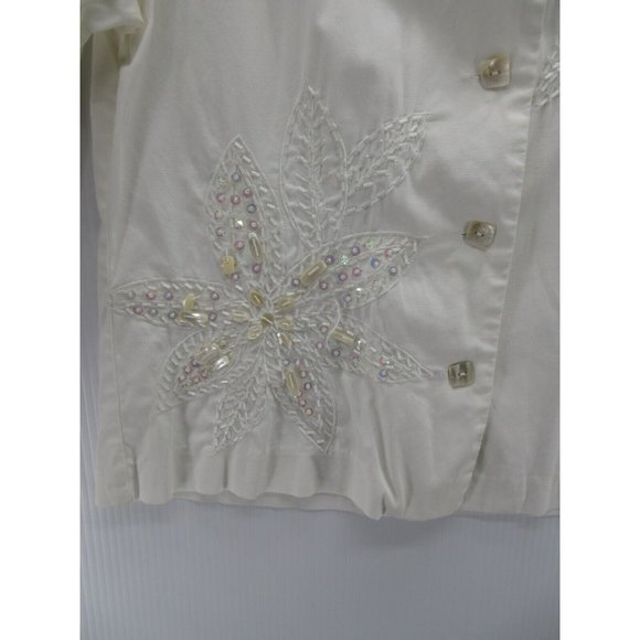 Catherine Stewart Shirt Small Button Up Beaded Floral Career Preppy* - Picture 4 of 13